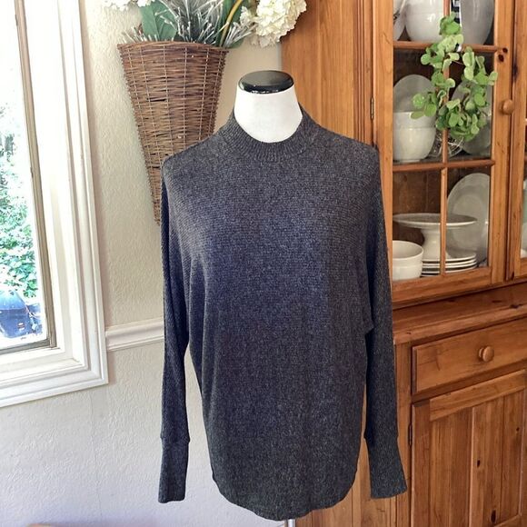Matty M Long Line Mock Turtleneck Charcoal Grey Oversized Sweater Size Small - Picture 1 of 11